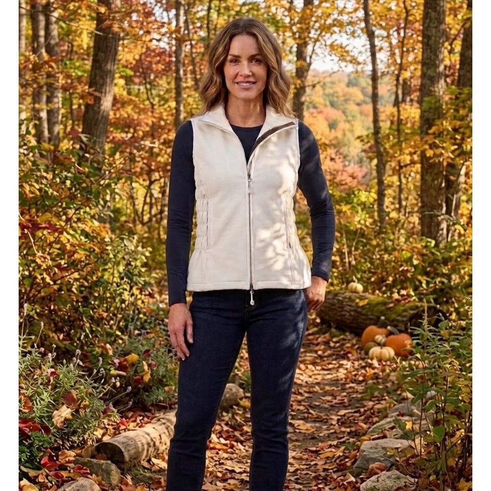 Fjall Women Cream White Softshell Fleece Lined Smocked Side Full Zip Vest XS